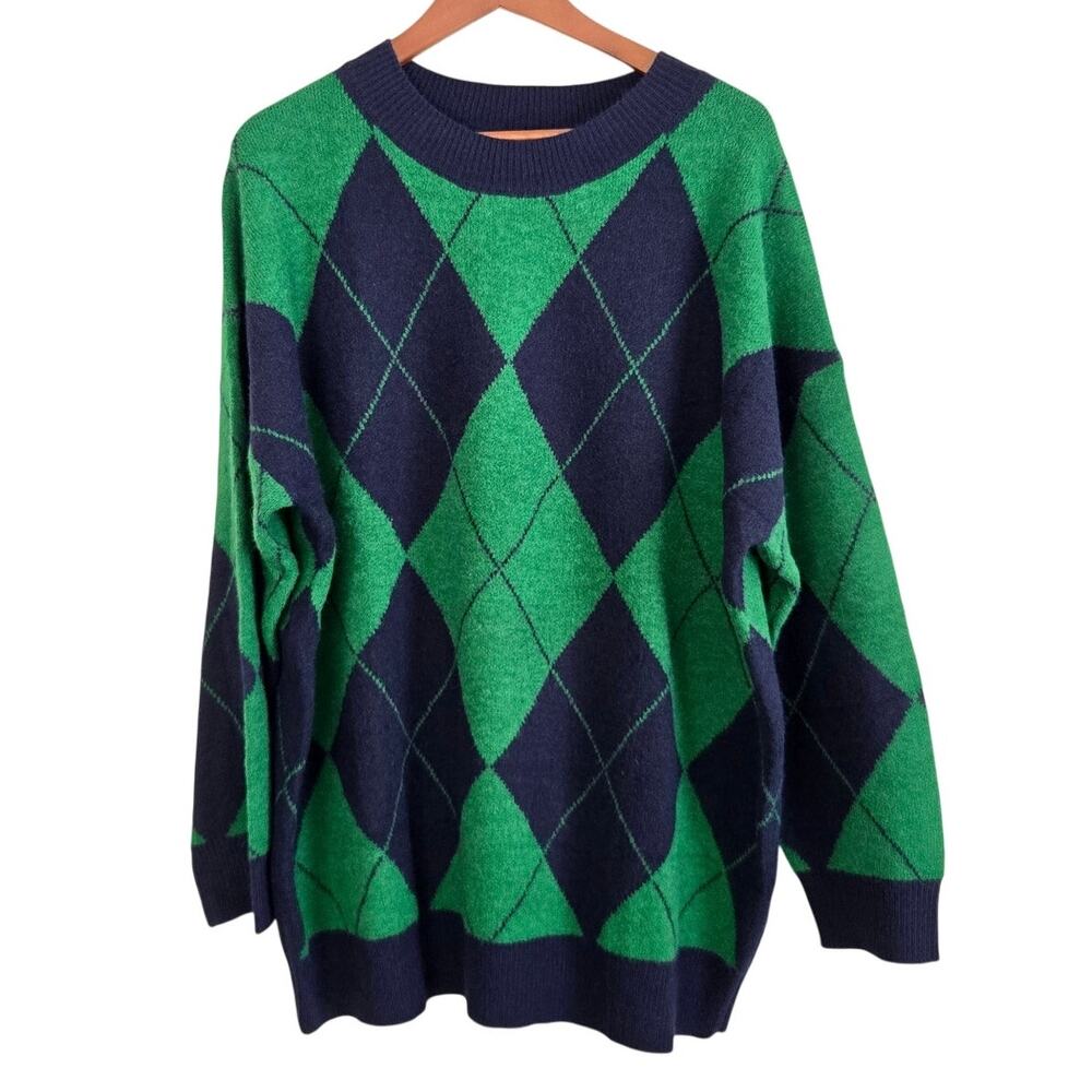 Preppy Ivy League Dark Academia Grandpacore 90s Grunge Argyle Knit Sweater XL - Picture 3 of 10